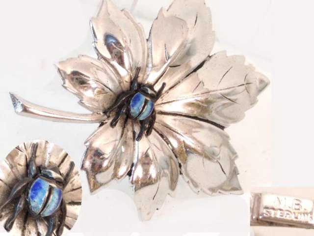 Vintage SIgned Boucher ENamel sterling SPIDER Brooch