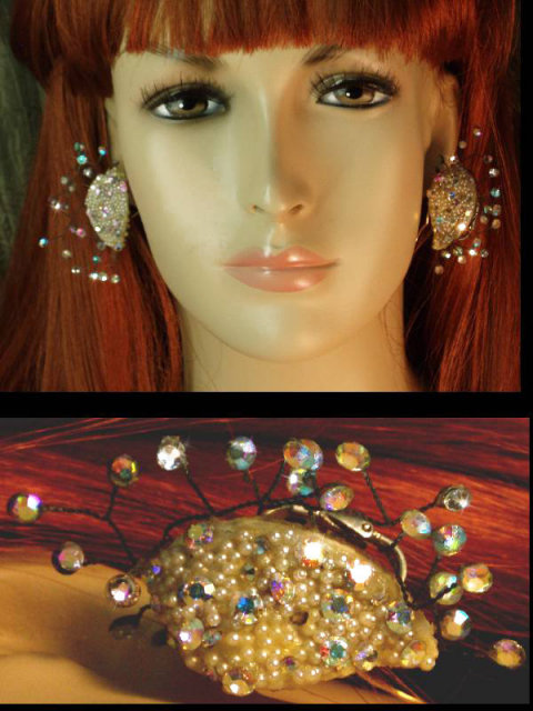 40's SHOWGIRL Vegas Vintage HUGE EARRINGS