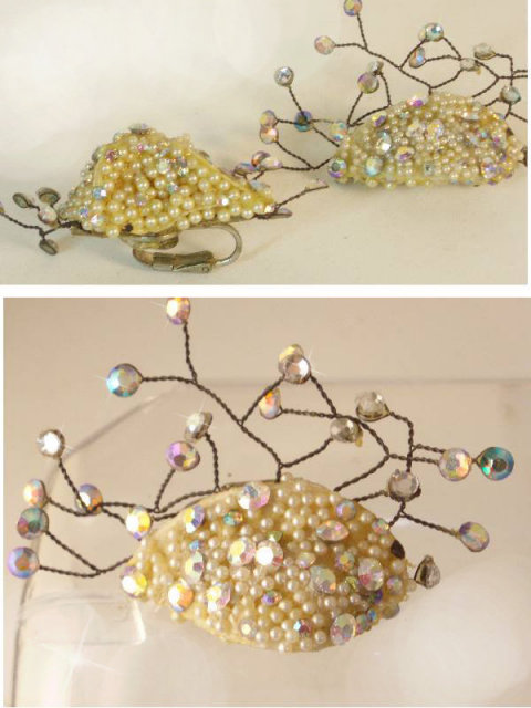 40's SHOWGIRL Vegas Vintage HUGE EARRINGS