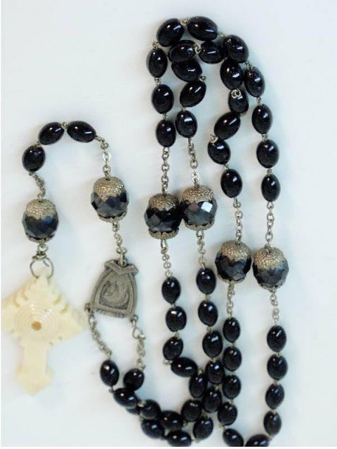 fancy Antique Jet Stanhope Rosary Guadalupe