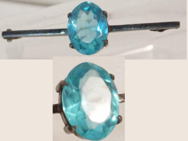 Edwardian sterling blue topaz Sash pin collar