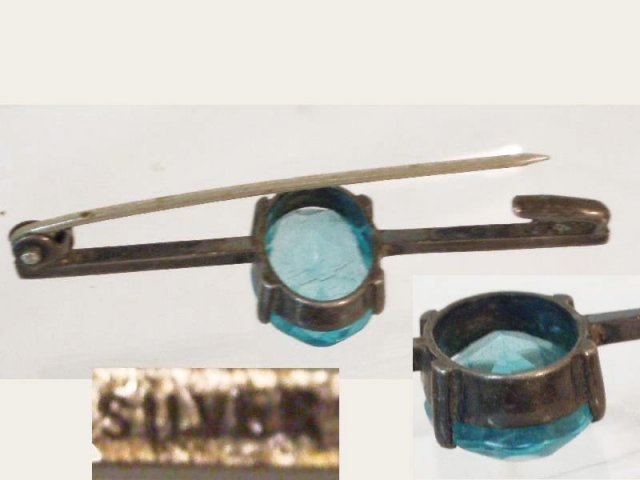 Edwardian sterling blue topaz Sash pin collar