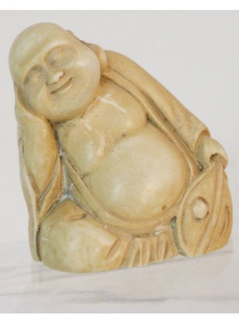 Vintage carved IVORY BUDDHA with fan NEtsuke