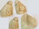 Vintage carved IVORY BUDDHA with fan NEtsuke