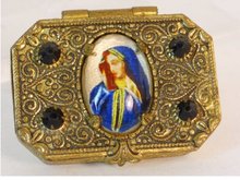 ANtique Czech POrtrait gilt box and rosary