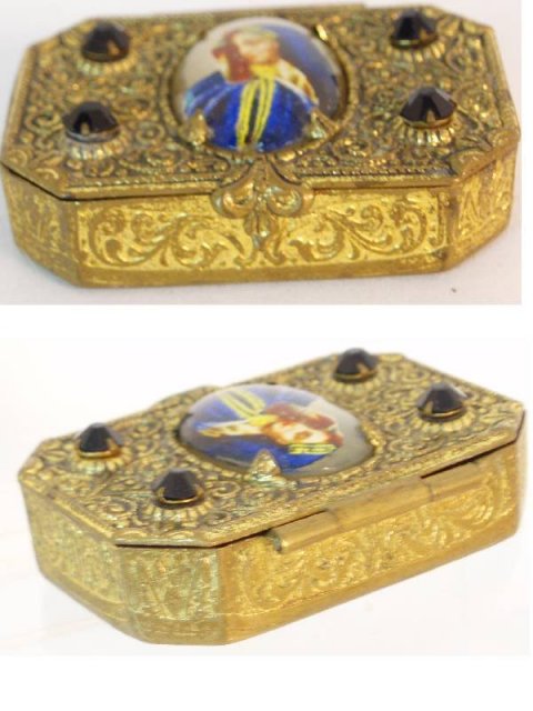 ANtique Czech POrtrait gilt box and rosary
