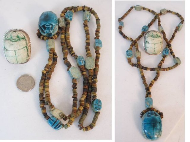 Vintage HUGE Egyptian scarab LONG Necklace