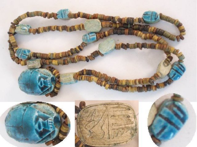 Vintage HUGE Egyptian scarab LONG Necklace