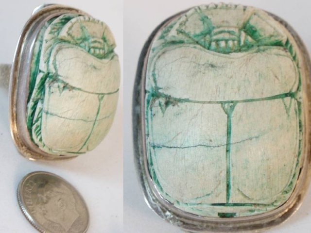 Vintage HUGE Egyptian scarab LONG Necklace