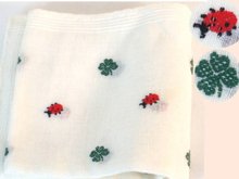 Vintage Ladybug 4 leaf clover GOOD LUCK Handkerchief hankie