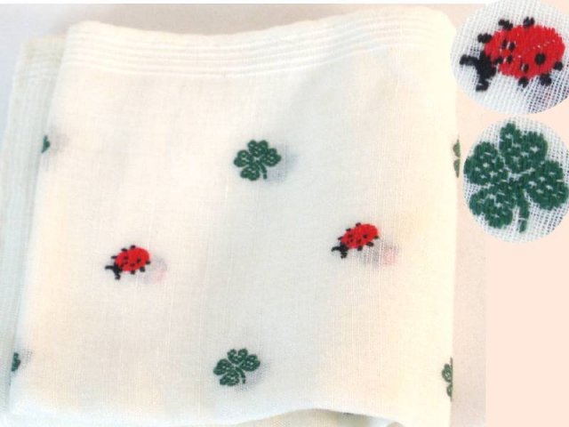 Vintage Ladybug 4 leaf clover GOOD LUCK Handkerchief hankie