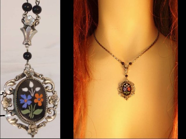 Vintage Victorian Pietra dura Mosaic necklace
