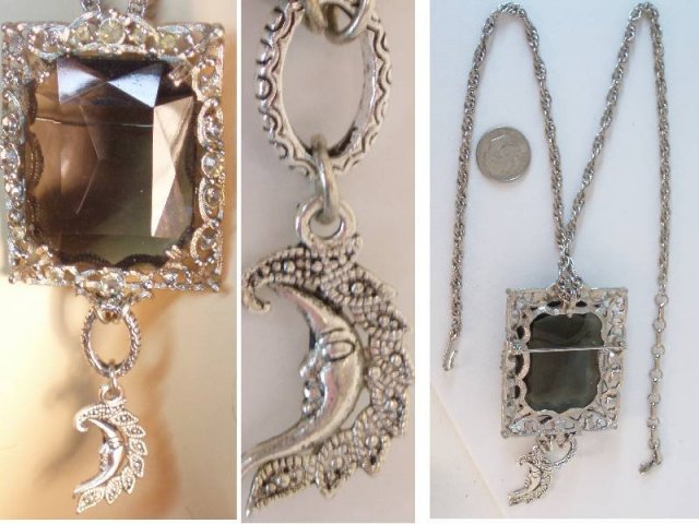Vintage HUGE Smoky topaz glass necklace MOON