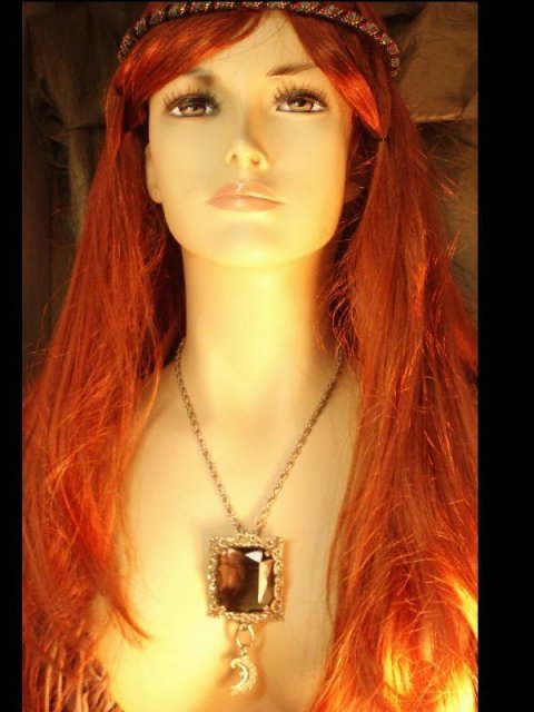 Vintage HUGE Smoky topaz glass necklace MOON