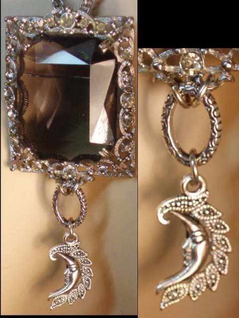 Vintage HUGE Smoky topaz glass necklace MOON
