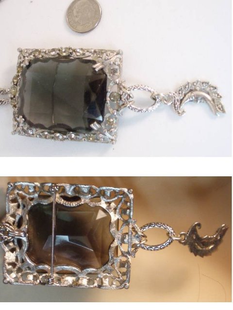 Vintage HUGE Smoky topaz glass necklace MOON