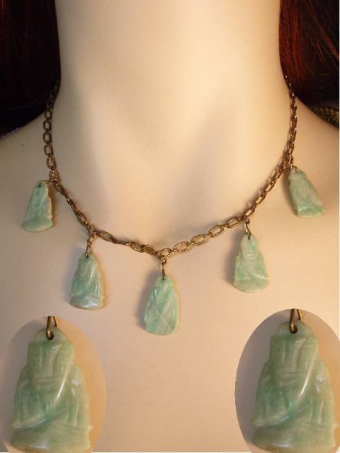 VIntage Jade carved 5 Buddha drop necklace