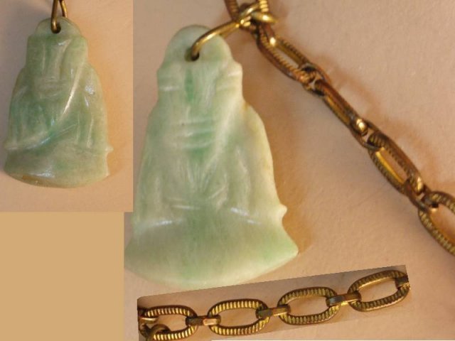 VIntage Jade carved 5 Buddha drop necklace
