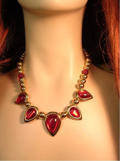 Rich Red Signed ornate necklace with orig tag $45