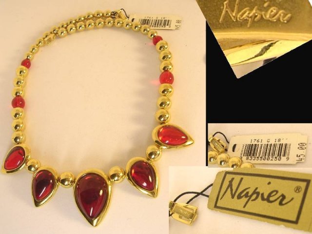 Rich Red Signed ornate necklace with orig tag $45