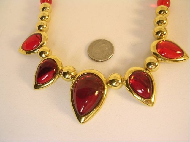 Rich Red Signed ornate necklace with orig tag $45