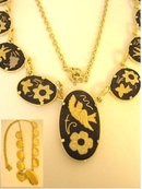 Vintage Exotic Japanese bird festoon necklace Victorian Mourning bird choker Black gold damascene jewelry