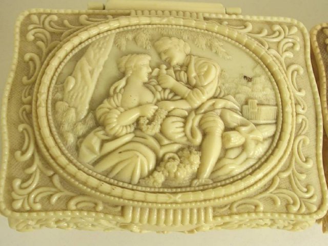 Pair Vintage Victorian Ivorine footed boxes