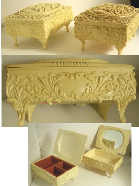Pair Vintage Victorian Ivorine footed boxes