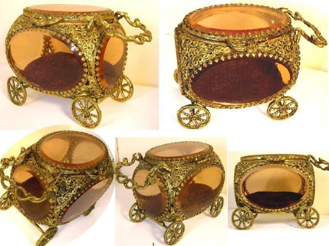Antique Amber glass Queen's CARRIAGE casket