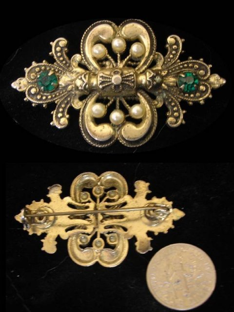 VIntage jeweled Victorian Fleur de lis brooch