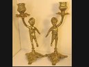 Pair Victorian Cherub fancy brass candlesticks
