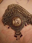 Vintage French Necklace LARGE religious antique icon Red garnet victorian portrait necklace BIG statement necklace