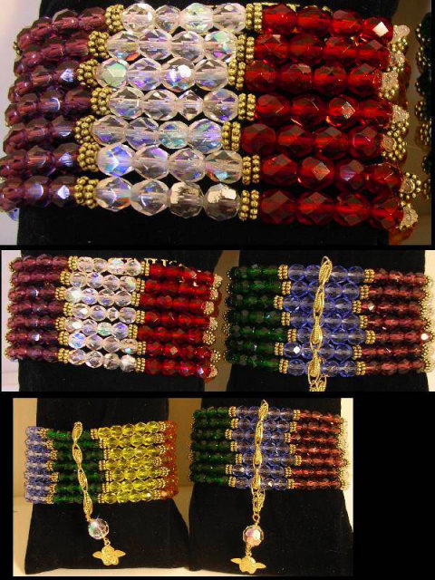 Wide Ethereal Chakra Glass 7 strand bracelet