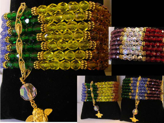 Wide Ethereal Chakra Glass 7 strand bracelet