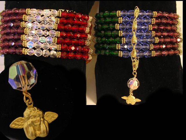 Wide Ethereal Chakra Glass 7 strand bracelet