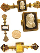 Antique Cameo Brooch * 1850s mixed metal rose & yellow Gold* bar pin Victorian Jewelry