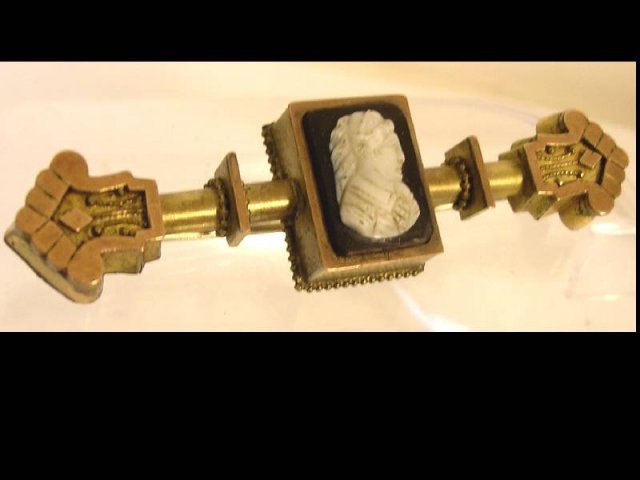 Antique Cameo Brooch * 1850s mixed metal rose & yellow Gold* bar pin Victorian Jewelry