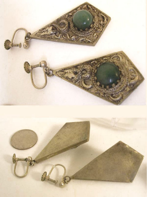 Antique snake earrings Vintage jade Chinese Chimera snake