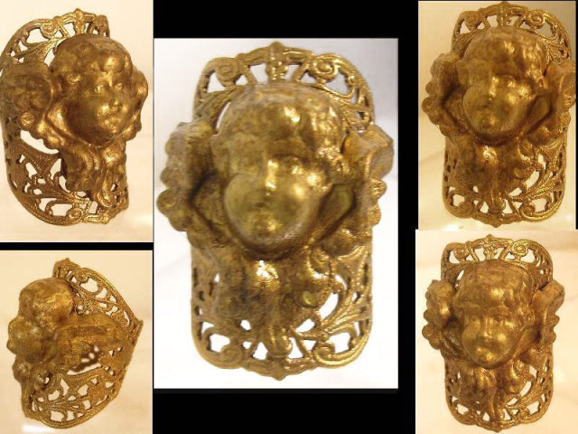 Vintage Gothic Winged Cherub angel head ring