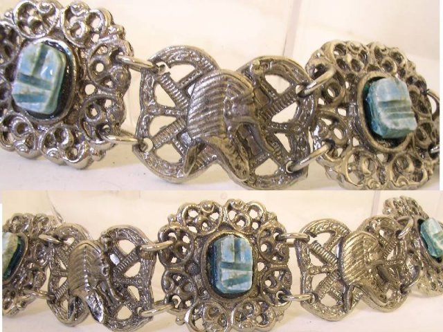 Vintage Egyptian scarab Queen Nefertiti goddess bracelet