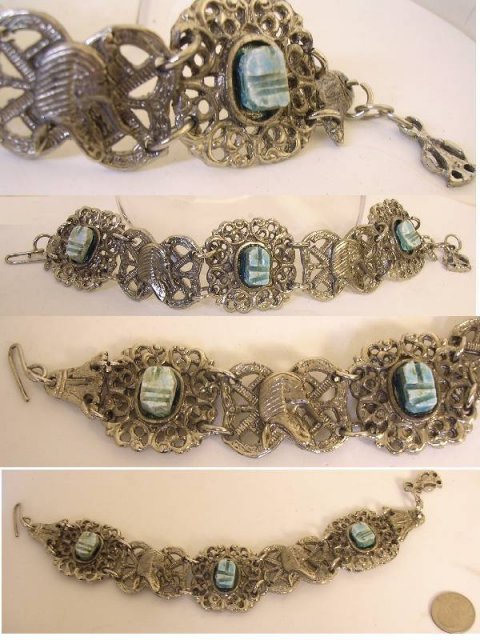 Vintage Egyptian scarab Queen Nefertiti goddess bracelet