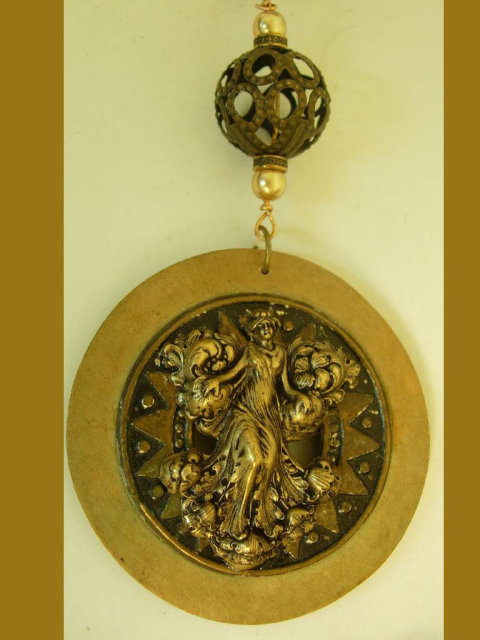 Exotic Nouveau Angel bronze Goddess earthen Gothic pearl necklace