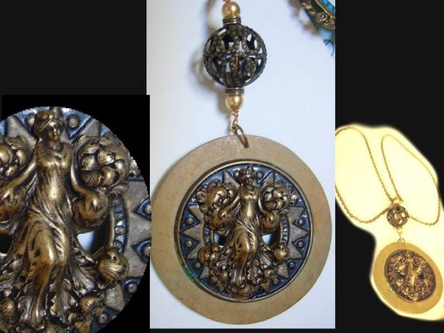 Exotic Nouveau Angel bronze Goddess earthen Gothic pearl necklace