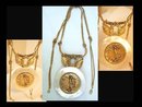 Nouveau HUGE Mother pearl Nude angel Golden jeweled Necklace OOAK