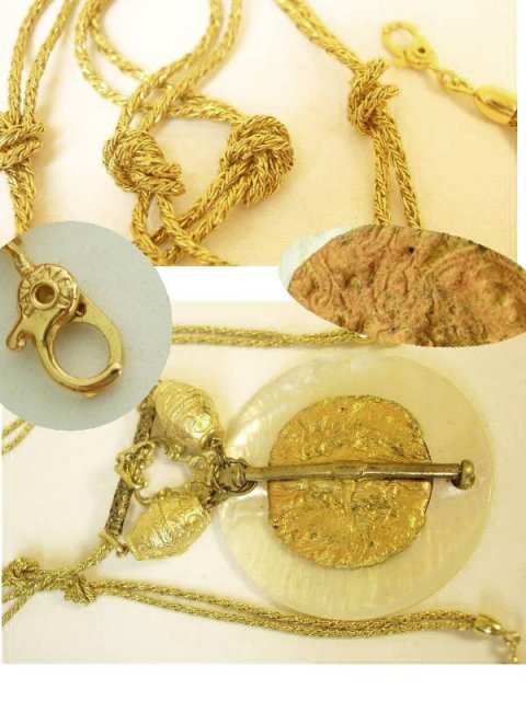 Nouveau HUGE Mother pearl Nude angel Golden jeweled Necklace OOAK