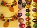 LONG Egyptian dancing goddesses pottery vase pendant gold dipped beaded Necklace