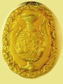 LONG Egyptian dancing goddesses pottery vase pendant gold dipped beaded Necklace