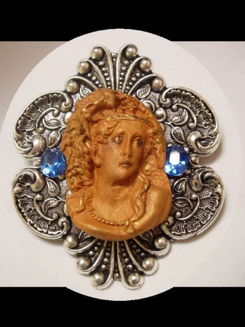 Gothic Cameo HUGE enamel and rhinestone Victorian setting Goddess Brooch