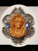 Gothic Cameo HUGE enamel and rhinestone Victorian setting Goddess Brooch