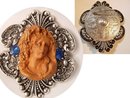 Gothic Cameo HUGE enamel and rhinestone Victorian setting Goddess Brooch